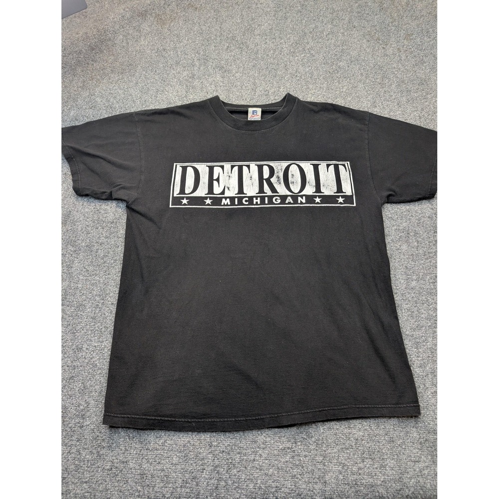 Vintage Detroit Michigan Shirt Mens XL Black Graphic Tourist Souvenir Tee 90s‎